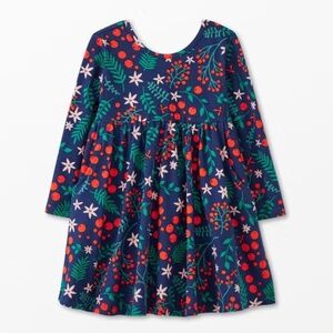 Hanna Andersson Long Sleeve Skater Dress with Pockets, Navy Winter Berries, 8